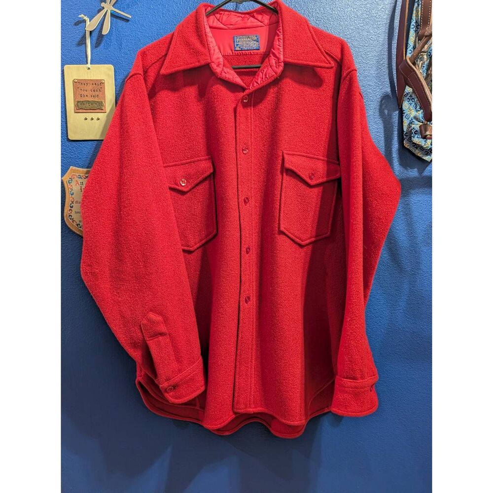 Vintage Pendleton Solid Red Cpo Wool Jacket Usa M… - image 3